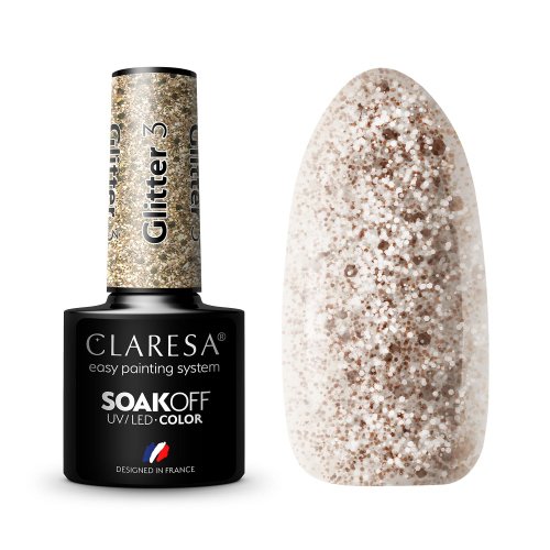 CLARESA - SOAK OFF UV/LED - GLOWING - GLITTER - Hybrid nail polish - 5 g - Glitter 3