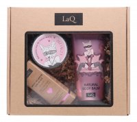LaQ - Kocica Piwonia - Zestaw prezentowy dla kobiet - Balsam do ciała 200 ml + Odżywczy mus do mycia twarzy 100 ml + Multi-olejowe serum z wit. C+E