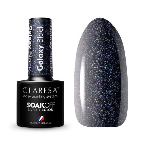 CLARESA - SOAK OFF UV/LED - GLOWING - GALAXY - Lakier hybrydowy do paznokci - 5 g - Galaxy Black 