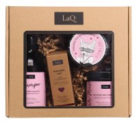 LaQ - Kocica Piwonia - Zestaw prezentowy dla kobiet - Szampon 300 ml + Odżywczy mus do mycia twarzy 100 ml + Kwas hialuronowy 30 ml + Odżywcza maska do włosów 250 ml