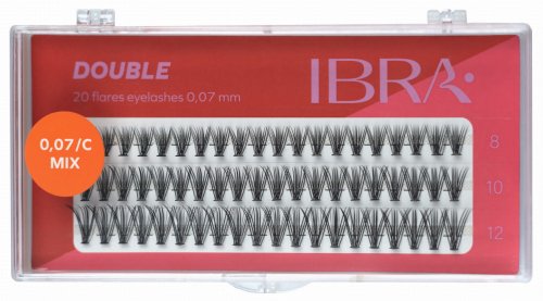 Ibra - DOUBLE FLARES EYELASH - KNOT-FREE - Double volume eyelash tufts  - MIX (8 mm, 10 mm, 12 mm)