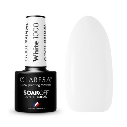 CLARESA - SOAK OFF UV/LED - BLACK & WHITE - Lakier hybrydowy do paznokci - 5 g - White 1000