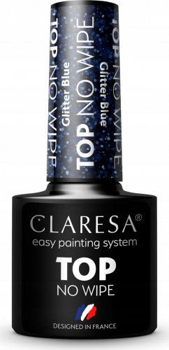 CLARESA - TOP NO WIPE - Brokatowy top hybrydowy UV/LED - 5 g  - GLITTER BLUE 