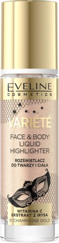 Eveline Cosmetics - VARIETE - Face & Body Liquid Highlighter - Rozświetlacz do twarzy i ciała - 30 ml - 01 - CHAMPAGNE GOLD