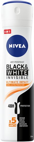 Nivea - Anti-Perspirant - Black & White Invisible - Antyperspirant w aerozolu - ULTIMATE IMPACT - 150 ml