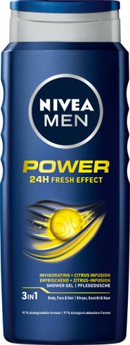 Nivea - Men - Power 24h Fresh Effect - 3in1 Shower Gel - Pobudzający żel pod prysznic 3w1 dla mężczyzn - 500 ml