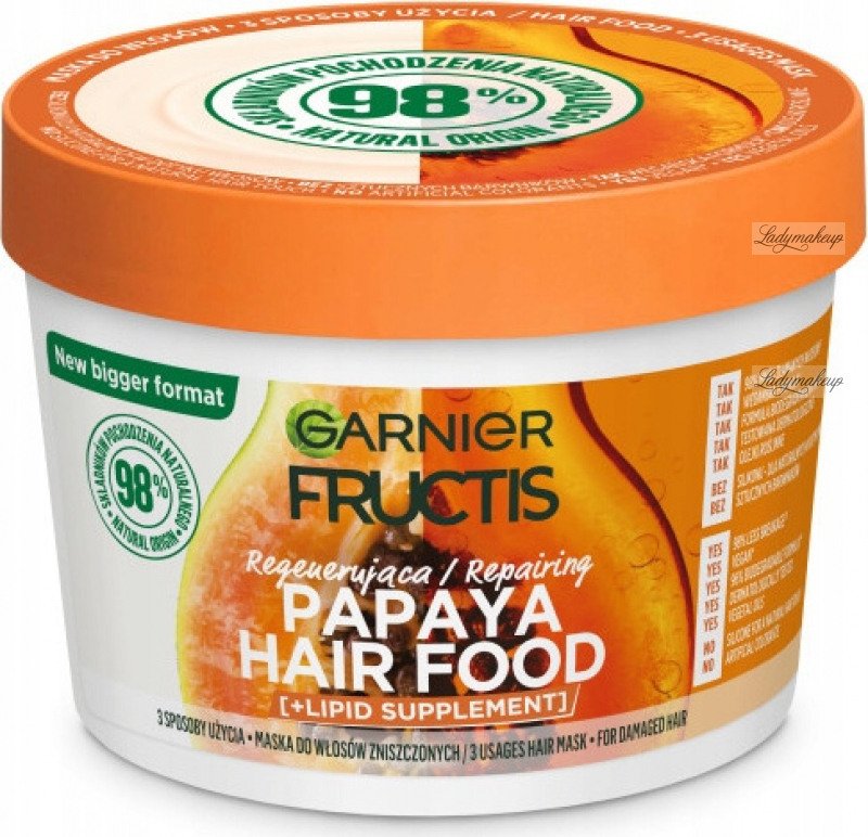 GARNIER - FRUCTIS - PAPAYA HAIR FOOD MASK - Regenerating mask for damaged  hair - Papaya - 400 ml