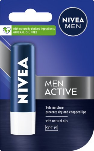 Nivea - MEN - ACTIVE - 24h Moisture Lip Balm - Pielęgnująca pomadka do ust dla mężczyzn - SPF15 - 4,8 g