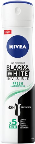 Nivea - Anti-Perspirant - Black & White Invisible Fresh + Antibacterial 48H - Antiperspirant spray for women - 150 ml
