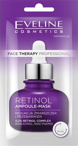 Eveline Cosmetics - Face Therapy Professional - Retinol Ampoule Mask - Przeciwzmarszczkowa maseczka do twarzy z 0,2% retinolem - 8 ml