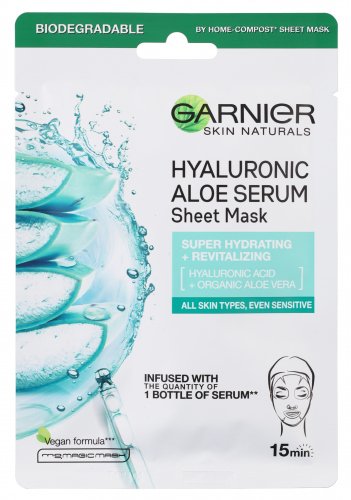 GARNIER - HYALURONIC ALOE SERUM TISSUE MASK - Moisturizing and revitalizing face mask with aloe vera