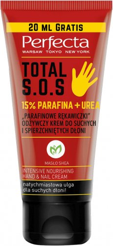 Perfecta - TOTAL S.O.S 15% PARAFINA + UREA - "Parafinowe rękawiczki" - Odżywczy krem do suchych i spierzchniętych dłoni - 60 ml + 20 ml GRATIS