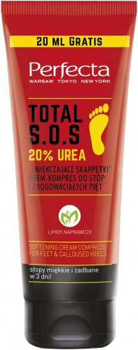 Perfecta - TOTAL S.O.S 20% UREA - "Zmiękczające skarpetki" - Krem-kompres do stóp i zrogowaciałych pięt - 100 ml + 20 ml GRATIS