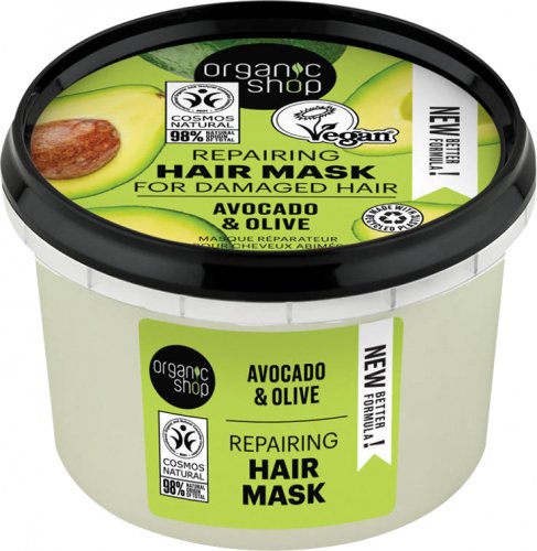 ORGANIC SHOP - REPAIR HAIR MASK - AVOCADO & OLIVE - Ekspresowo regenerująca maska do włosów - Miodowe Awokado - 250 ml