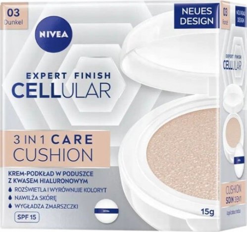 Nivea - Cellular - 3in1 Care Cushion - Krem-podkład w poduszce z kwasem hialuronowym SPF15 - 15 g  - 03 Dunkel