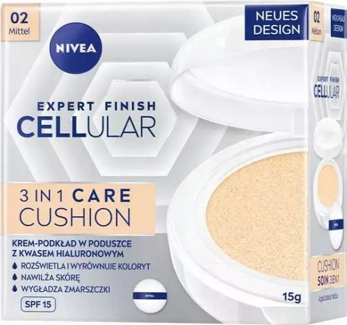 Nivea - Cellular - 3in1 Care Cushion - Krem-podkład w poduszce z kwasem hialuronowym SPF15 - 15 g  - 02 Mittel 
