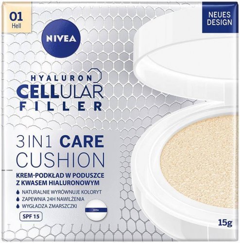 Nivea - Cellular - 3in1 Care Cushion - Krem-podkład w poduszce z kwasem hialuronowym SPF15 - 15 g  - 01 Hell