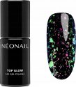 NeoNail - TOP GLOW - UV Gel Polish - Topcoat with shiny particles - 7.2 ml - TOP GLOW LIME AURORA FLAKES - 9904-7 - TOP GLOW LIME AURORA FLAKES - 9904-7
