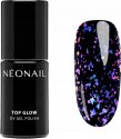 NeoNail - TOP GLOW - UV Gel Polish - Topcoat with shiny particles - 7.2 ml - TOP GLOW VIOLET AURORA FLAKES - 9903-7 - TOP GLOW VIOLET AURORA FLAKES - 9903-7