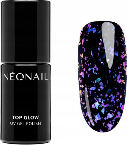 NeoNail - TOP GLOW - UV Gel Polish - Top nawierzchniowy z błyszczącymi drobinkami - 7,2 ml - TOP GLOW VIOLET AURORA FLAKES - 9903-7