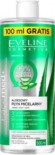 Eveline Cosmetics - FaceMed + Aloesowy płyn micelarny do każdego rodzaju cery - 400 ml + 100 ml GRATIS