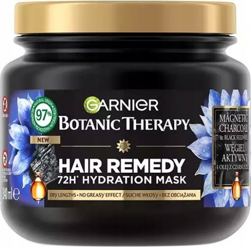 Garnier - Botanic Therapy - Hair Remedy - 72H Hydration Mask - Nawilżająca maska do włosów suchych - Aktywny Węgiel i Olej z Czarnuszki - 340 ml 