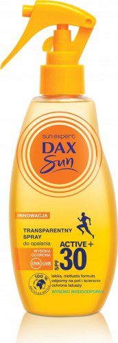 Dax - Sun - Active+ Transparentny spray do opalania - Wodoodporny - SPF30 - 200 ml 