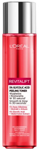 L'Oréal - REVITALIFT - 5% Glycolic Acid Peeling Toner - Rozświetlająco-wygładzający tonik do twarzy - 180 ml