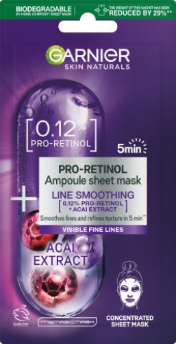 Garnier - SKIN NATURALS - Pro Retinol Ampoule Sheet Mask - Ampułka wygładzająca w masce na tkaninie z pro retinolem - 15 g