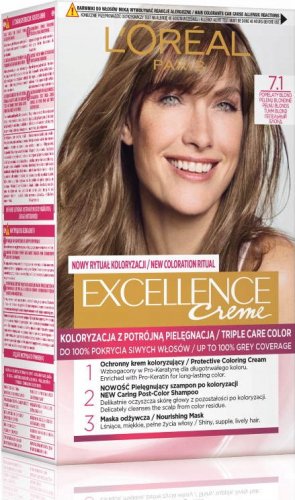 L'Oréal - EXCELLENCE Creme - Koloryzacja do włosów z potrójną pielęgnacją - 7.1 Popielaty Blond