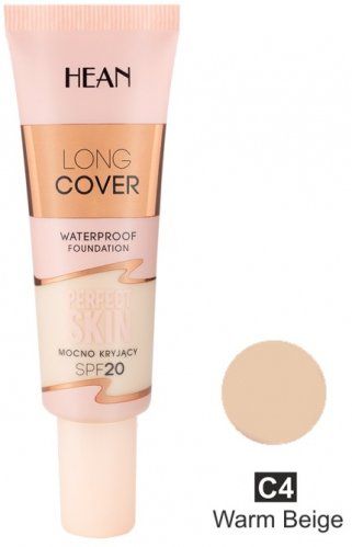 HEAN - Long Cover - Perfect Skin - Mocno kryjący, wodoodporny podkład do twarzy z SPF20 - 25 ml  - C4 WARM BEIGE 