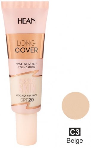 HEAN - Long Cover - Perfect Skin - Mocno kryjący, wodoodporny podkład do twarzy z SPF20 - 25 ml  - C3 BEIGE 