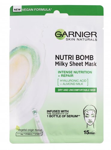 GARNIER - NUTRI BOMB - Milky Tissue Mask - Odżywcza maska do twarzy z mleczkiem migdałowym