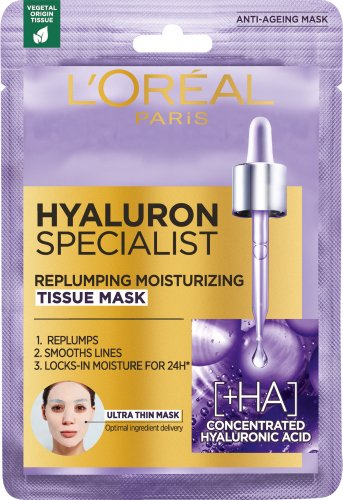 L'ORÉAL - HYALURON SPECIALIST - REPLUMPING MOISTURIZING TISSUE MASK - Nawilżająco-wypełniająca maska do twarzy w płachcie - 28 g