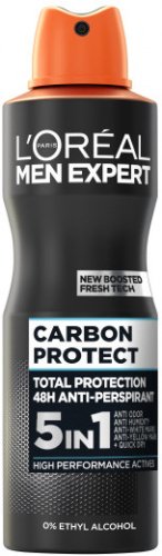L'Oréal - MEN EXPERT - CARBON PROTECT - TOTAL PROTECTION 48H ANTI-PERSPIRANT 5IN1 - Antyperspirant w aerozolu dla mężczyzn z dodatkiem węgla 5w1 - 250 ml