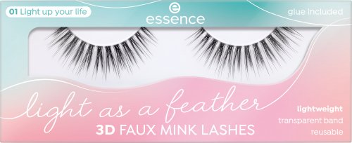 Essence - 3D FAUX MINK LASHES - Sztuczne rzęsy na pasku z efektem 3D - Lekkie jak piórko + klej - 01 - LIGHT UP YOUR LIFE