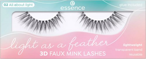Essence - 3D FAUX MINK LASHES - Sztuczne rzęsy na pasku z efektem 3D - Lekkie jak piórko + klej - 02 - ALL ABOUT LIGHT
