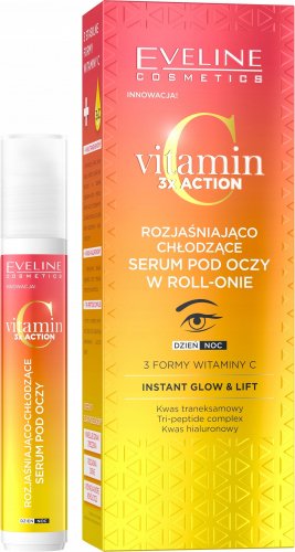 Eveline Cosmetics - VITAMIN C 3x Action - Rozjaśniająco chłodzące serum pod oczy w roll-onie - Dzień/Noc - 15 ml 