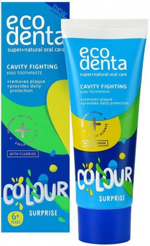 ECODENTA - Cavity Fighting Kids Toothpaste - Toothpaste for children with fluoride - Against caries - COLORFUL SURPRISE - 75 ml