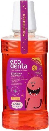 ECODENTA - Strawberry Flavoured Mouthwash for Kids - Płyn do płukania jamy ustnej dla dzieci 3+ - Bez fluoru - TRUSKAWKOWY - 250 ml