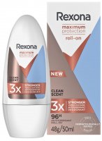 Rexona - Maximum Protection - Antiperspirant Roll-On 96H - Strong, creamy roll-on antiperspirant for women - Clean Scent - 50 ml