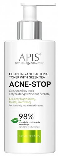 APIS - Acne-Stop - Cleansing Toner - Oczyszczający tonik antybakteryjny z zieloną herbatą dla cery trądzikowej, tłustej i mieszanej - 300 ml