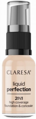 CLARESA - LIQUID PERFECTION - 2in1 High Coverage Foundation & Concealer - Korektor i podkład kryjący w płynie - 18 g - 102 Warm Medium