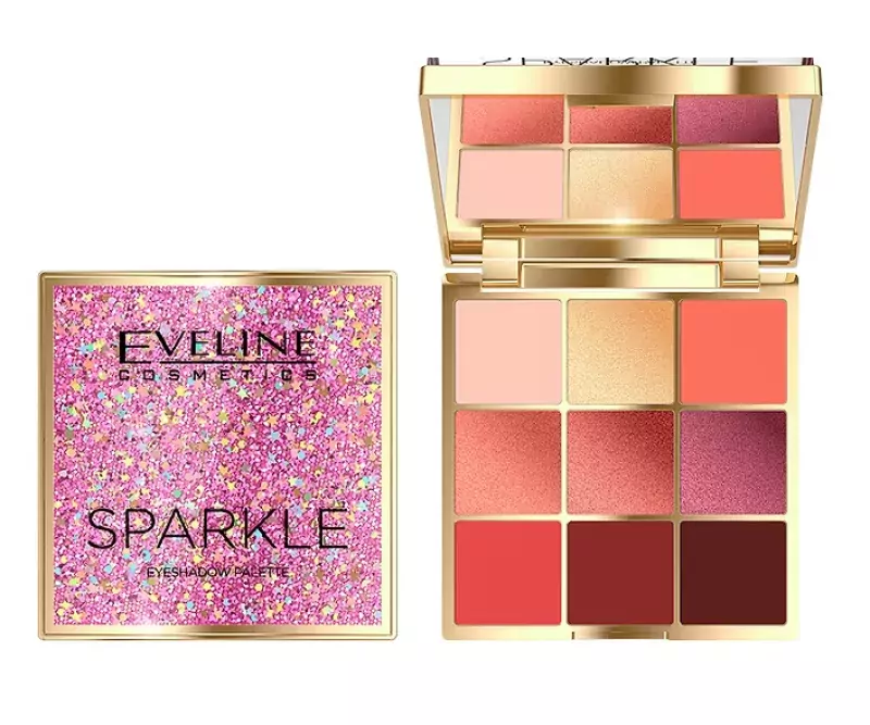 Палетка теней Eveline Cosmetics Sparkle из 9 оттенков, матовые и мерцающие — фото 3