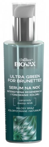 BIOVAX - GLAMOUR - Ultra Green for Brunettes Night Serum - Intensywnie regenerujące, tonujące serum do włosów brązowych - Na noc - Bez spłukiwania - 100 ml