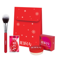 Ibra - Świąteczny zestaw - Gift Set 4 - Sypki puder transparentny 12 g + Gąbka do makijażu + Pędzel do pudru