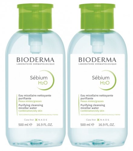 BIODERMA - Sebium H2O - Purifying Cleansing Micelle Solution - Zestaw 2 płynów micelarnych do skóry tłustej i mieszanej - 2 x 500 ml