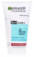 GARNIER - Pure Skin 3in1 with Clay - Washing Gel, Peeling and Mask in One - Oily Skin with Imperfections - 150 ml