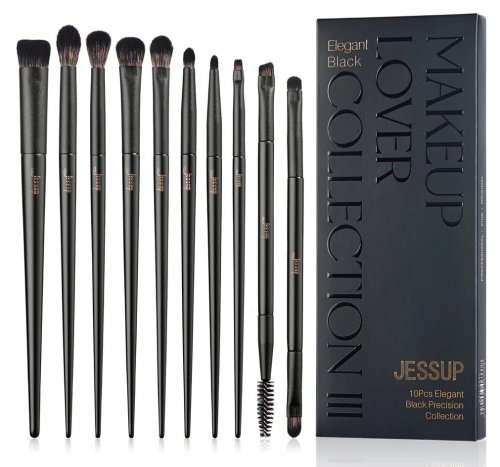 JESSUP - Makeup Lover 10 Pcs Elegant Black Precision Collection III - Set of 10 facial makeup brushes - T337