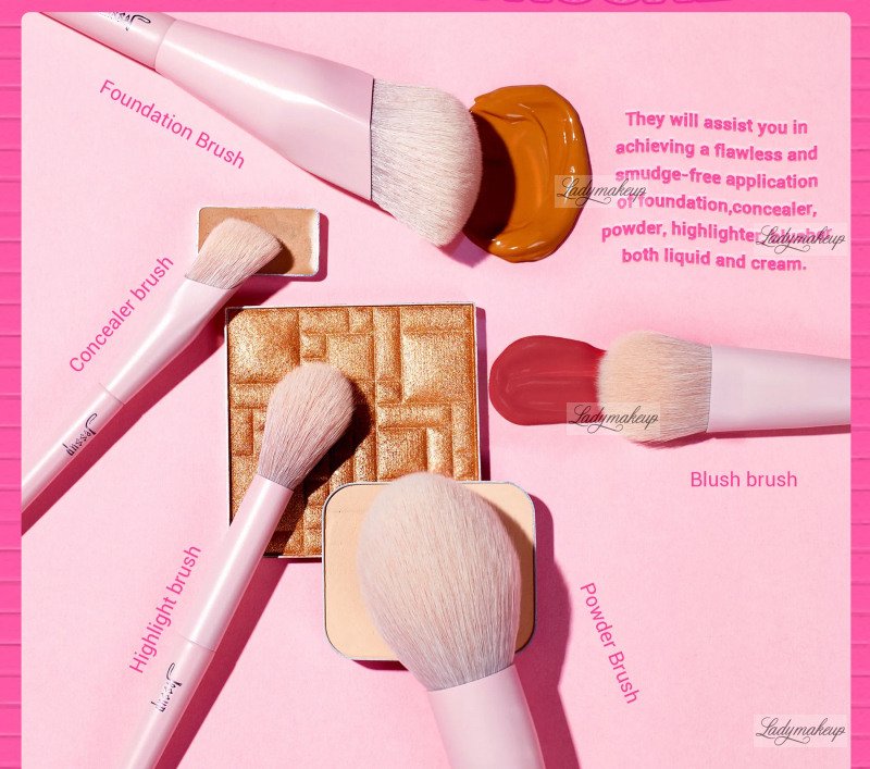 JESSUP - Makeup Lover 14 Pcs Crystal Pink Comprehesive Collection IV - Set  of 14 facial makeup brushes -